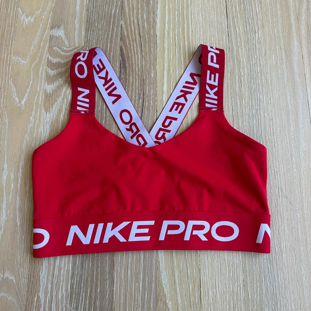 Nike Pro Dri Fit Lightweight Sports Bra Athletic Train Workout Red S
